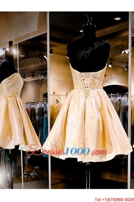 Attractive A-line Prom Party Dress Champagne Sweetheart Satin Sleeveless Knee Length Lace Up