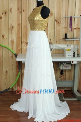 Affordable Scoop White Sleeveless Sweep Train Sequins Homecoming Dress