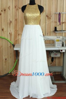 Affordable Scoop White Sleeveless Sweep Train Sequins Homecoming Dress