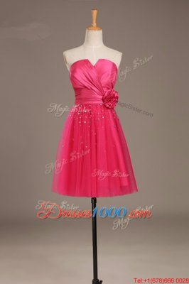 Elegant Knee Length Lace Up Prom Dresses Coral Red and In for Prom and Party with Beading and Hand Made Flower