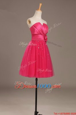 Elegant Knee Length Lace Up Prom Dresses Coral Red and In for Prom and Party with Beading and Hand Made Flower