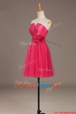 Elegant Knee Length Lace Up Prom Dresses Coral Red and In for Prom and Party with Beading and Hand Made Flower