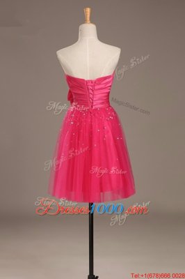 Elegant Knee Length Lace Up Prom Dresses Coral Red and In for Prom and Party with Beading and Hand Made Flower