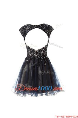 High End Cap Sleeves Beading Criss Cross Prom Dresses