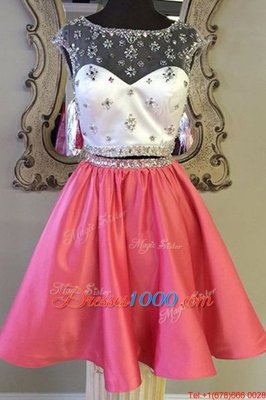 Glorious Elastic Woven Satin Bateau Cap Sleeves Zipper Sashes|ribbons Prom Dress in Rose Pink