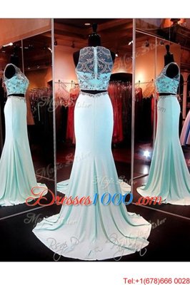 Romantic Baby Blue Scoop Neckline Beading and Appliques Prom Dress Sleeveless Zipper