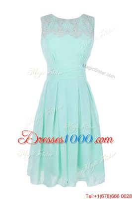 Apple Green Empire Chiffon Bateau Sleeveless Belt Tea Length Zipper Homecoming Dress