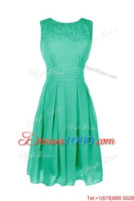 Apple Green Empire Chiffon Bateau Sleeveless Belt Tea Length Zipper Homecoming Dress