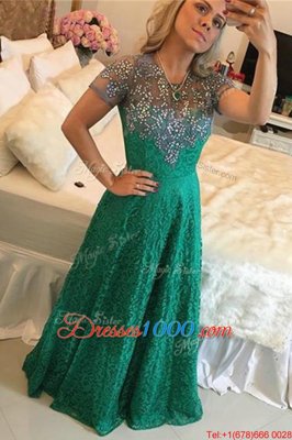Lace Green Scoop Zipper Beading Homecoming Dress Short Sleeves