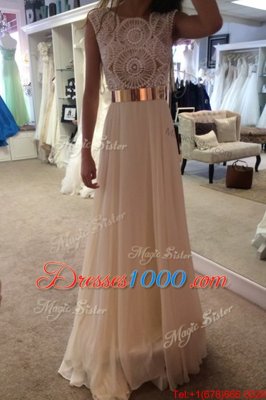 Best Selling Scoop Champagne Zipper Prom Gown Belt Sleeveless Floor Length