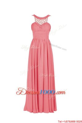 Beauteous Watermelon Red Scoop Neckline Beading Dress for Prom Sleeveless Zipper