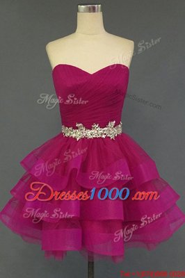 Sleeveless Lace Up Mini Length Beading Evening Dress