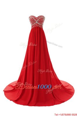 Sweetheart Sleeveless Chiffon Evening Dress Beading Court Train Zipper