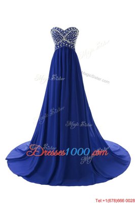 Sweetheart Sleeveless Chiffon Evening Dress Beading Court Train Zipper