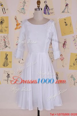 Beautiful Scoop White Chiffon Zipper Homecoming Dress Half Sleeves Knee Length Ruching