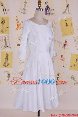 Beautiful Scoop White Chiffon Zipper Homecoming Dress Half Sleeves Knee Length Ruching