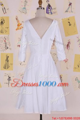 Beautiful Scoop White Chiffon Zipper Homecoming Dress Half Sleeves Knee Length Ruching