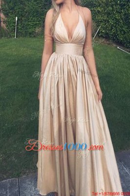 Noble Halter Top Sleeveless Taffeta Floor Length Zipper Homecoming Dress Online in Champagne for with Ruching