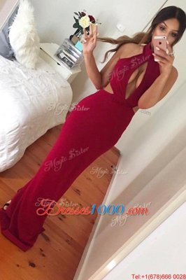 Floor Length Mermaid Sleeveless Wine Red Evening Dress Zipper
