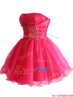 Hot Pink Sleeveless Beading and Sequins Mini Length Homecoming Dress