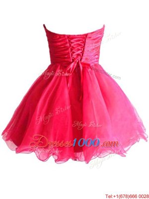 Hot Pink Sleeveless Beading and Sequins Mini Length Homecoming Dress