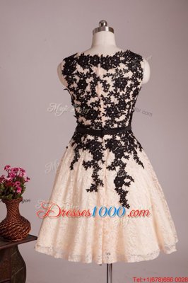 Scoop Knee Length Zipper Prom Dress Champagne and In with Lace