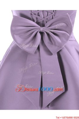 Satin Sleeveless Knee Length Homecoming Dress and Pleated and Hand Made Flower