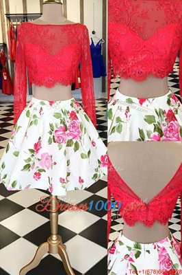 Multi-color Long Sleeves Lace and Pattern Knee Length Dress for Prom