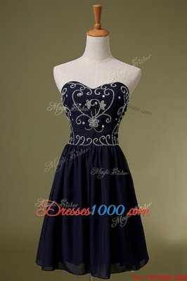 Custom Made Navy Blue Sweetheart Neckline Embroidery Evening Dress Sleeveless Zipper