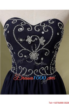 Custom Made Navy Blue Sweetheart Neckline Embroidery Evening Dress Sleeveless Zipper