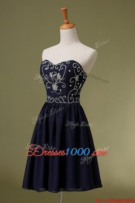 Custom Made Navy Blue Sweetheart Neckline Embroidery Evening Dress Sleeveless Zipper