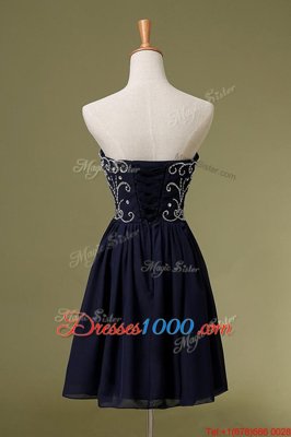 Custom Made Navy Blue Sweetheart Neckline Embroidery Evening Dress Sleeveless Zipper