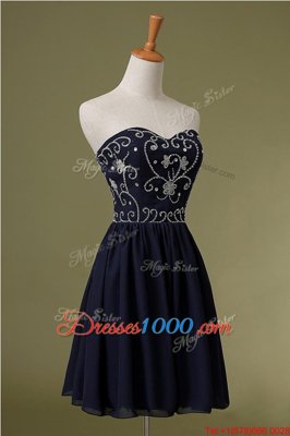 Custom Made Navy Blue Sweetheart Neckline Embroidery Evening Dress Sleeveless Zipper