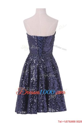 Clearance Navy Blue Dress for Prom Prom and Party and For with Sequins Sweetheart Sleeveless Lace Up