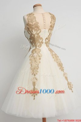 High-neck Sleeveless Zipper Prom Dress Champagne Tulle