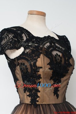 Charming Black Ball Gowns Tulle Square Cap Sleeves Lace Knee Length Zipper Homecoming Dress