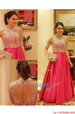Classical Scoop Lace Homecoming Dresses Red Zipper Sleeveless Floor Length