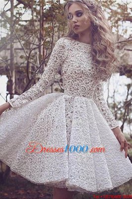 Artistic Bateau Long Sleeves Prom Party Dress Mini Length Lace White Lace