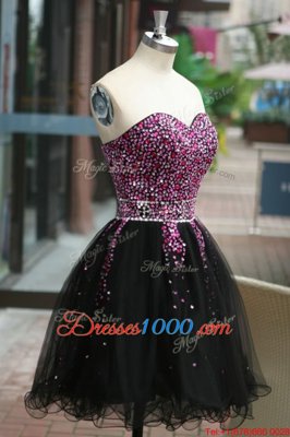 Perfect Black Sweetheart Neckline Beading Sleeveless Lace Up