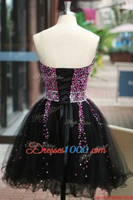 Perfect Black Sweetheart Neckline Beading Sleeveless Lace Up