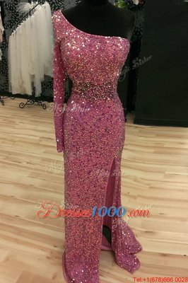 Mermaid Lilac One Shoulder Neckline Sequins Evening Outfits Long Sleeves Backless