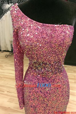 Mermaid Lilac One Shoulder Neckline Sequins Evening Outfits Long Sleeves Backless