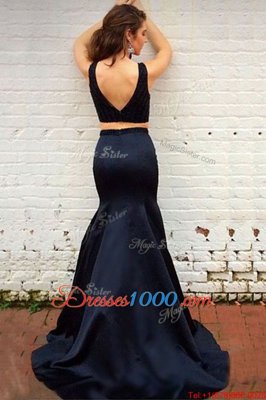 Mermaid Black Bateau Neckline Beading Evening Dress Sleeveless Backless