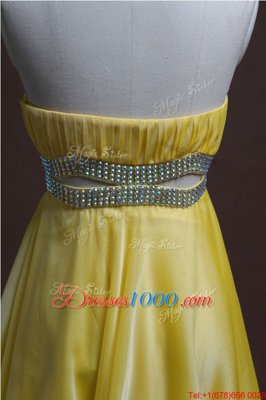 Light Yellow Backless Prom Dress Beading Sleeveless Mini Length