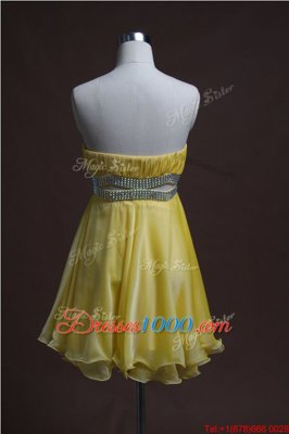 Light Yellow Backless Prom Dress Beading Sleeveless Mini Length