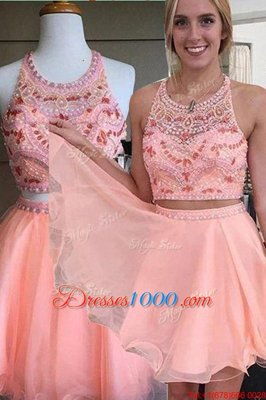 Gorgeous Pink Scoop Backless Beading Prom Evening Gown Sleeveless