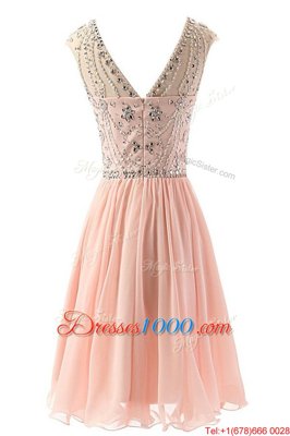 Pink A-line Chiffon Scoop Sleeveless Beading Tea Length Zipper Party Dresses