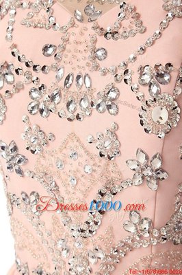 Pink A-line Chiffon Scoop Sleeveless Beading Tea Length Zipper Party Dresses