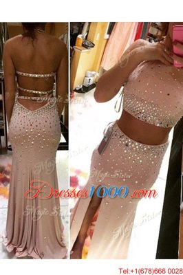 Low Price Pink Prom Dresses Scoop Sleeveless Brush Train Backless
