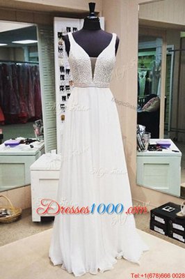 Sophisticated White Sleeveless Chiffon Zipper Prom Party Dress for Prom